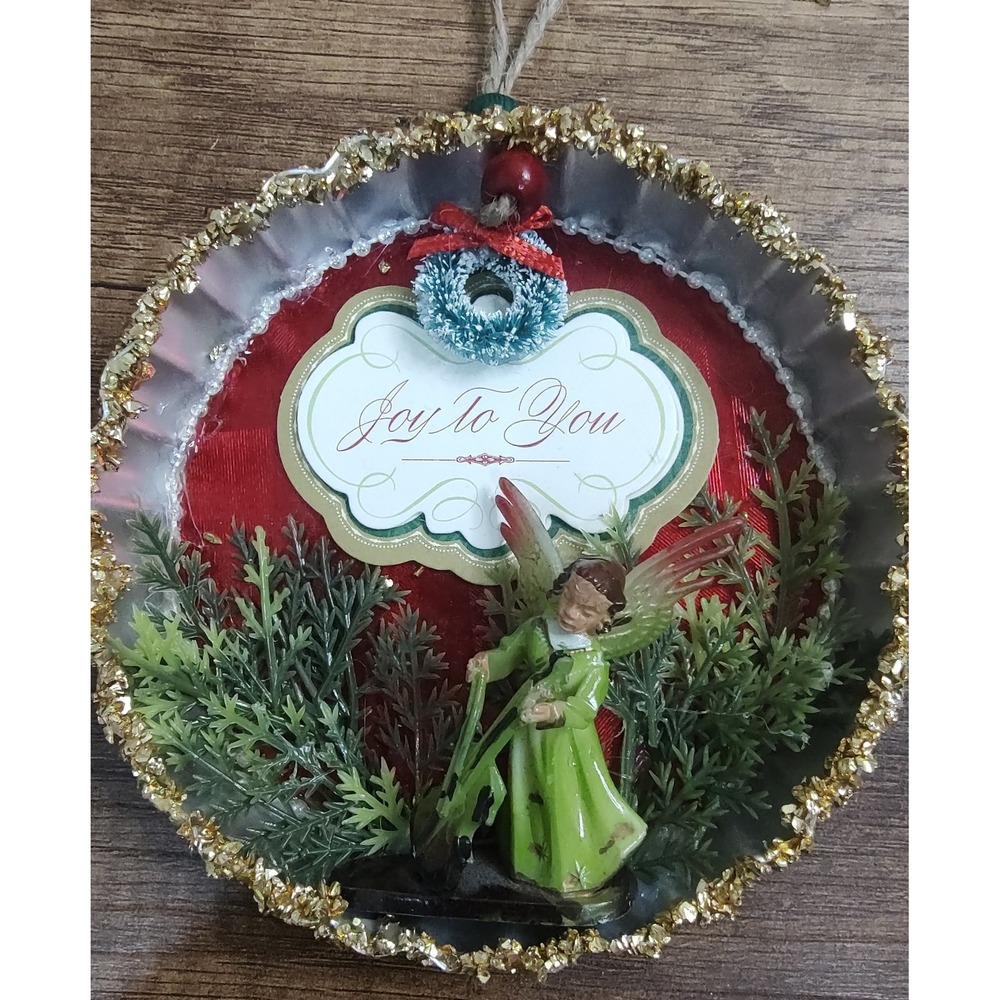 Angel Christmas Ornament Handmade OOAK Diorama Upcycled Tart Tin Miniature O4
